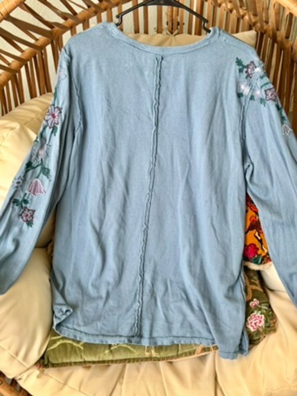 Free People Violet Vines Embroidered Long Sleeve Top – Storm Combo – Medium – NW - Picture 10 of 15